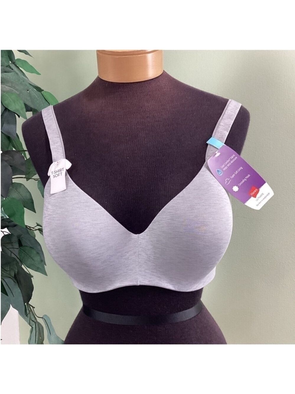 Hanes t shirt soft bra Woman's size 36D gray marled back hook and eye cl…